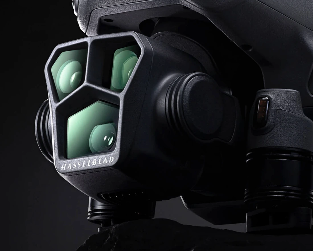 DJI Mavic 3 Pro triple-camera gimbal close-up — DJI product photograph